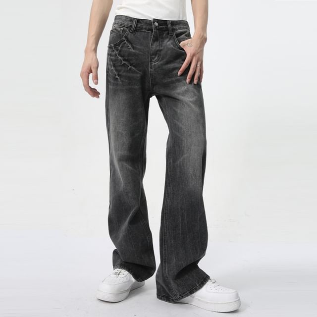 FAERIS-Mid Rise Washed Flared Jeans