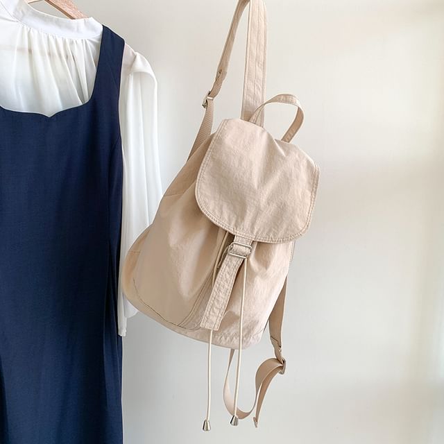 FAYLE - Plain Drawstring Nylon Flap Backpack | YesStyle