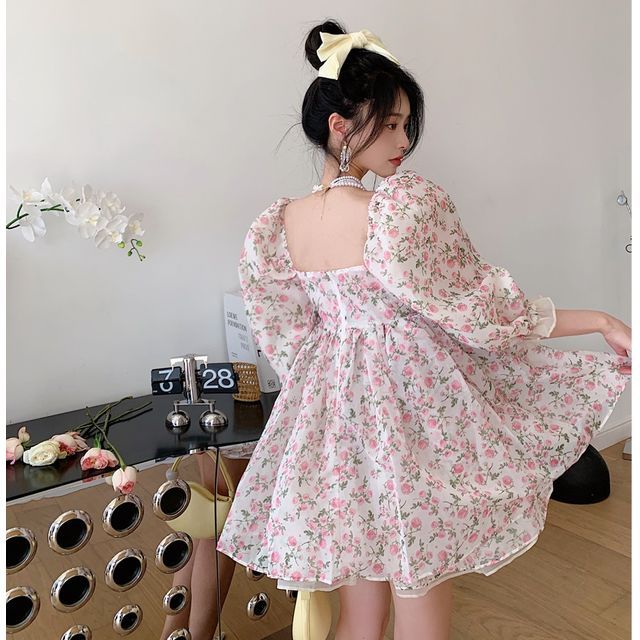 LINSI - Puff-Sleeve Floral Mini A-Line Dress | YesStyle