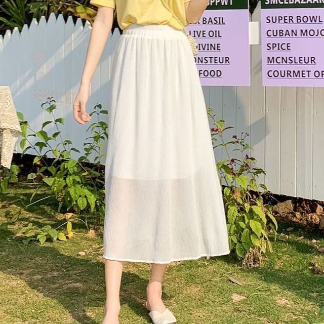 Sisyphi-High Waist Plain Midi A-Line Skirt