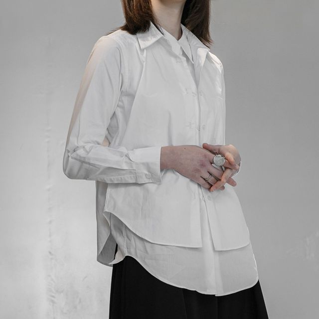 SIMPLE BLACK-Mock Two-Piece Shirt