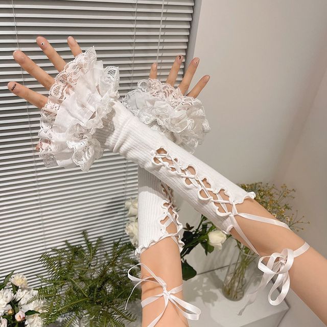 FlorSwallow - Lace Ruffled Cutout Arm Sleeves | YesStyle
