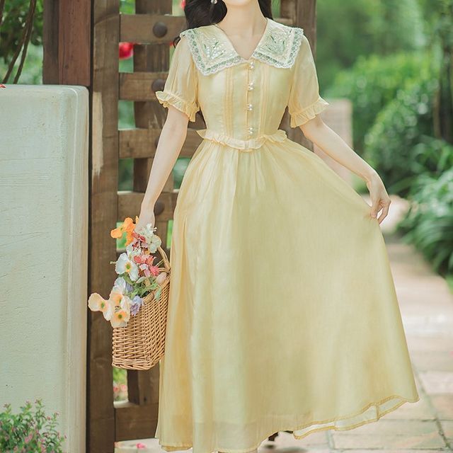 white christmas dresses Cottagecore Lace Up Vintage Cotton Dress M / Dark Red I Retro Fairy main image 1