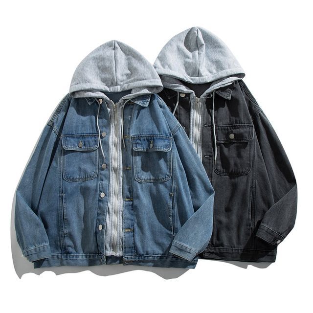 Yelmenor-Hooded Mock Two Piece Washed Denim Jacket