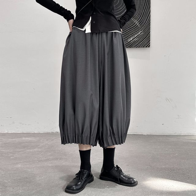 SIMPLE BLACK-High Waist Plain Cropped Harem Pants