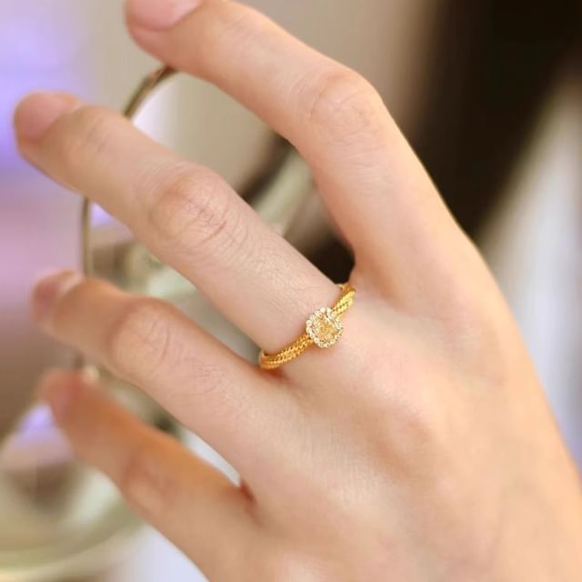 Seirios-Square Rhinestone Alloy Open Ring