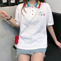 IndiGirl - Rainbow Collar Short Sleeve Polo Shirt IndiGirl - Rainbow Collar Short Sleeve Polo Shirt