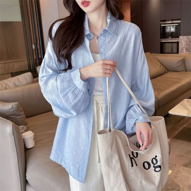 Sienne-Long Sleeve Collared Plain Shirt