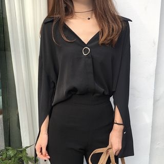 Shopherd-Plain Long-Sleeve Blouse
