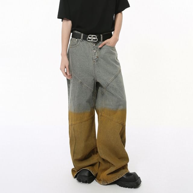 FAERIS-High Waist Two Tone Wide Leg Jeans