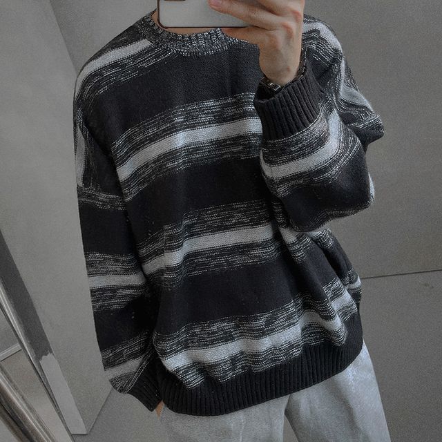 MRCYC-Long-Sleeve Crew Neck Striped Sweater