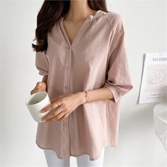 PIPPIN - Open-Placket Elbow-Sleeve Blouse PIPPIN - Open-Placket Elbow-Sleeve Blouse