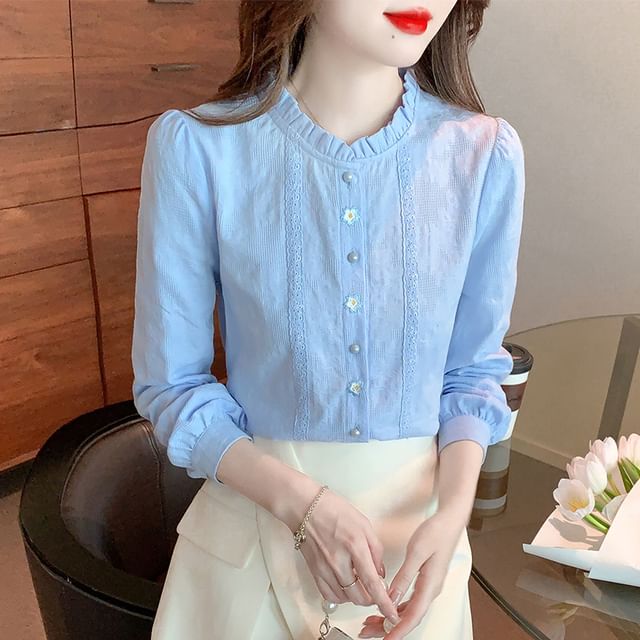 Dragan Pulse-Plain Lace Trim Shirt