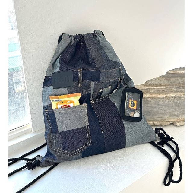 SeoulPop-Denim Drawstring Backpack