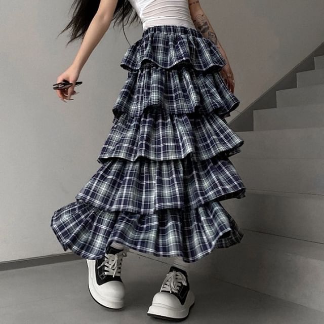 【NONCODE】Chena unbalanced check tiered skirt NONCODE】Chena unbalanced check tiered skirt ミニスカート