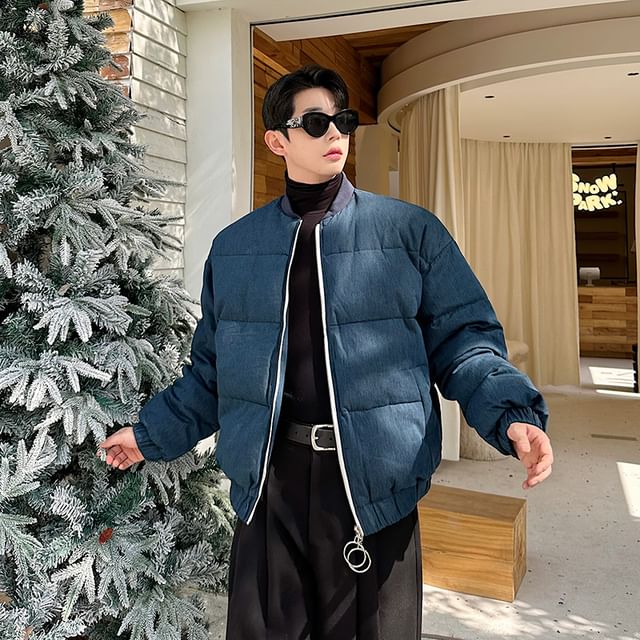 Freehop-Long Sleeve Stand Collar Quilted Zip Up Jacket