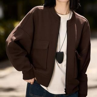 Jeonseon-Crewneck Plain Zip-Up Jacket