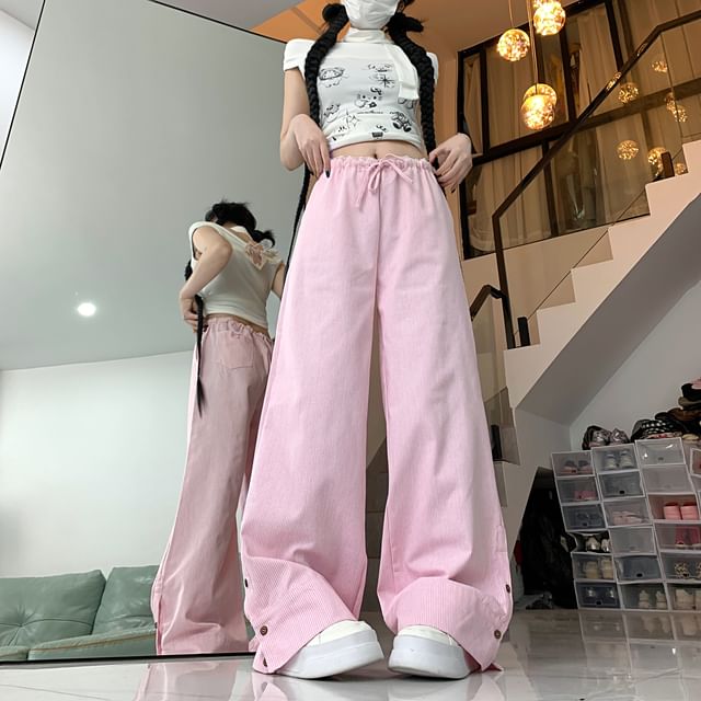 Porstina-Drawstring Waist Striped Baggy Pants