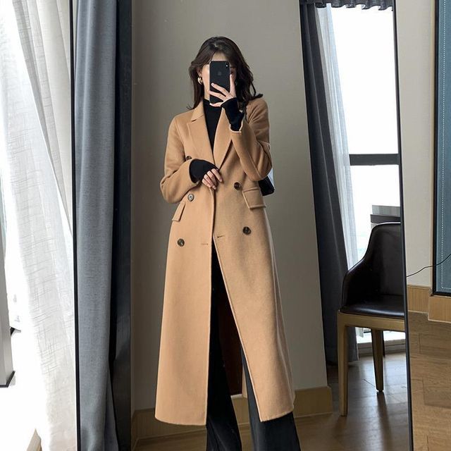 Sienne-Plain Double-Breasted Coat