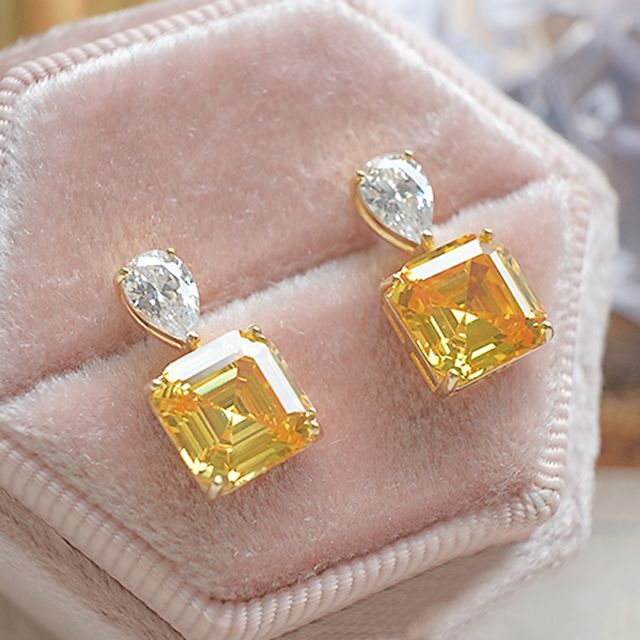DECADES-Square Rhinestone Sterling Silver Dangle Earring