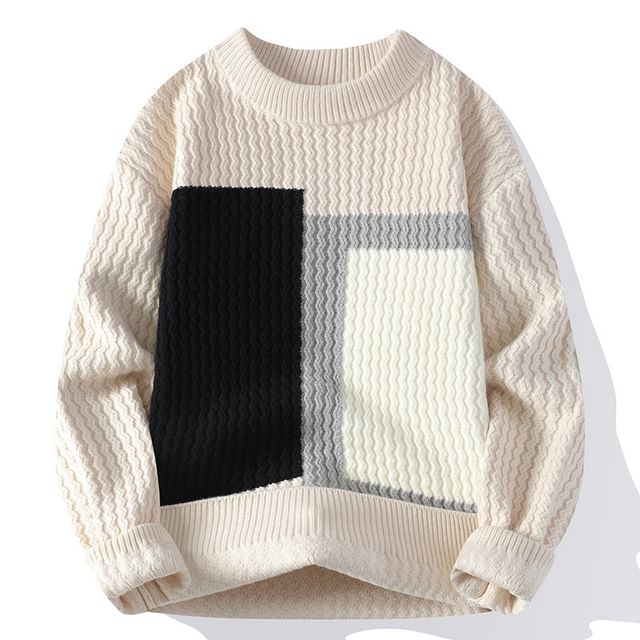 FORSETI-Crew Neck Color Block Sweater