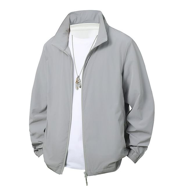 Ninine-Collar Plain Zip Jacket
