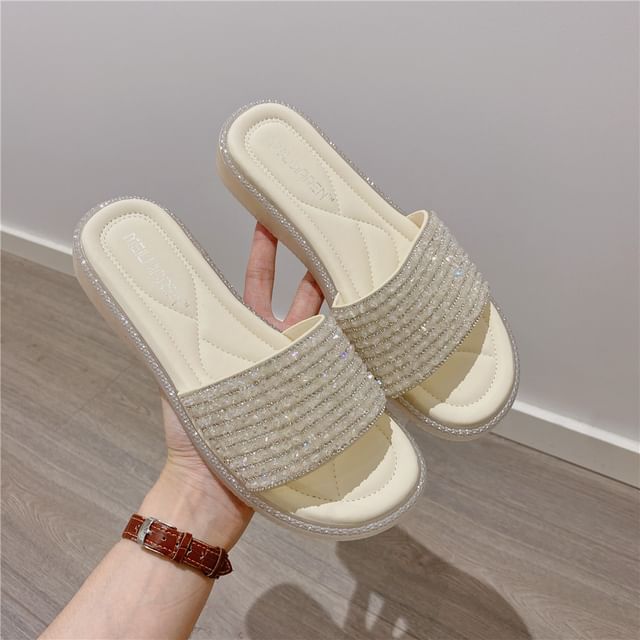 Anran-Rhinestone Slide Sandals