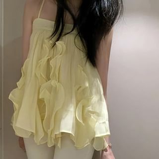 monroll-Plain Ruffle Asymmetrical Camisole Top