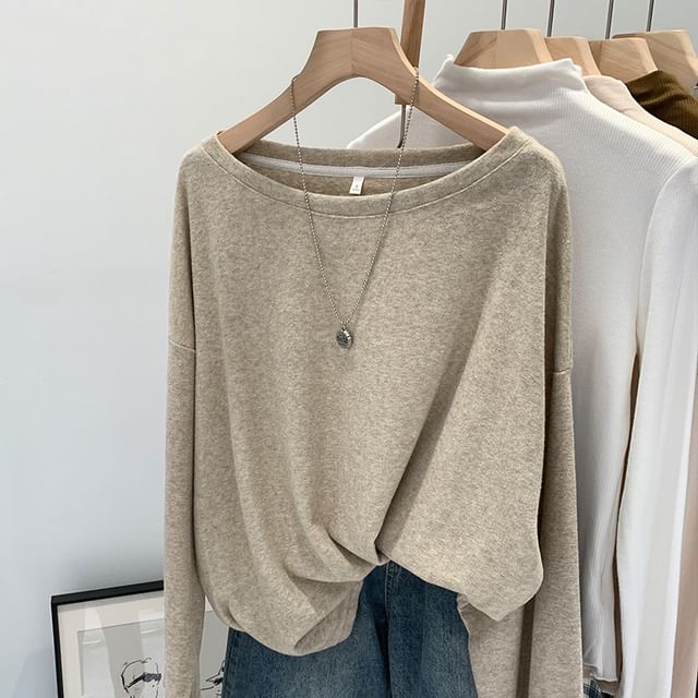 Dragan Pulse-Long Sleeve Boat Neck Plain Tee