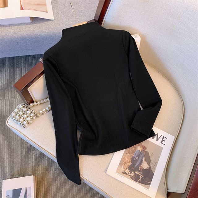 Yako-Long-Sleeve High Neck Plain Top