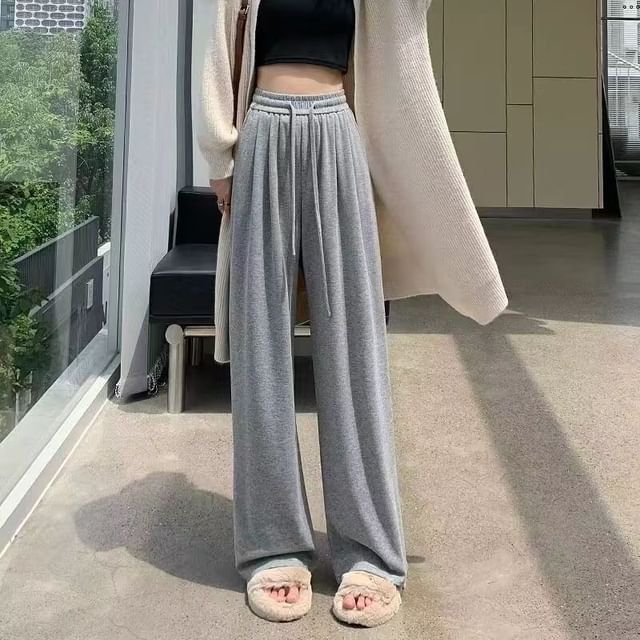 Everose-High Waist Plain Wide Leg Pants