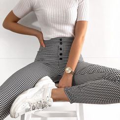 Alizio - High-Waist Gingham Slim-Fit Pants Alizio - High-Waist Gingham Slim-Fit Pants