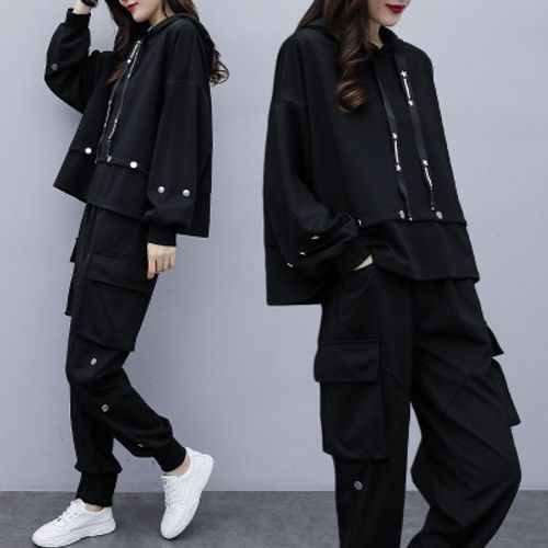 Set Button Up Paneled Hoodie Cargo Pants