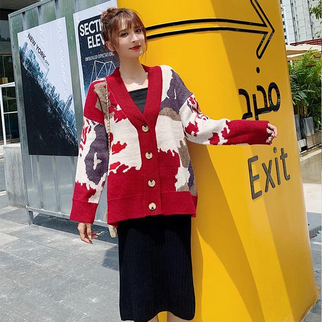 Everose-V-Neck Camo Cardigan