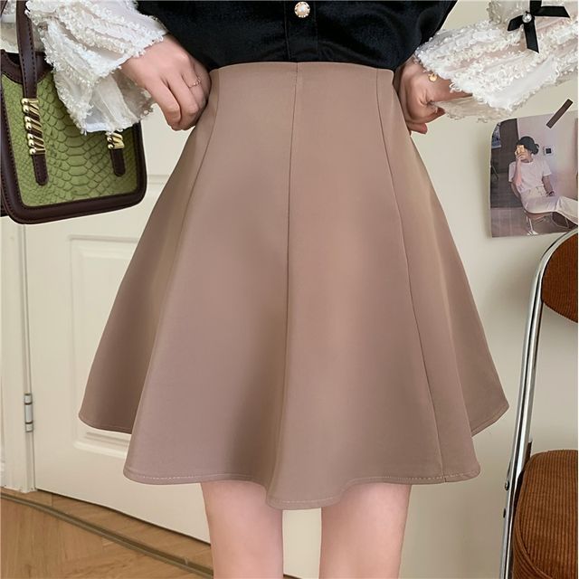 Dragan Pulse-High Waist Plain Mini A-Line Skirt
