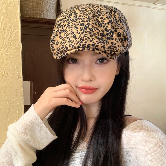 FROME-Leopard Patterned Flat Cap Newsboy Cap