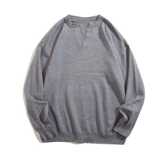 Yelmenor-Notch Neck Plain Sweater