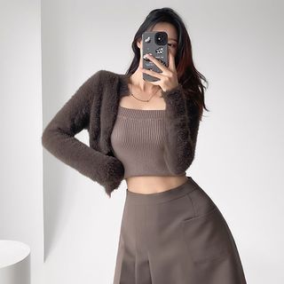 Cropped Cardigan / Bow-Front Cropped Camisole