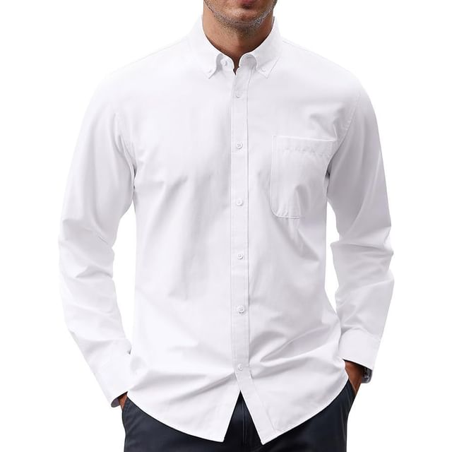 FORSETI-Long-Sleeve Plain Button-Up Shirt