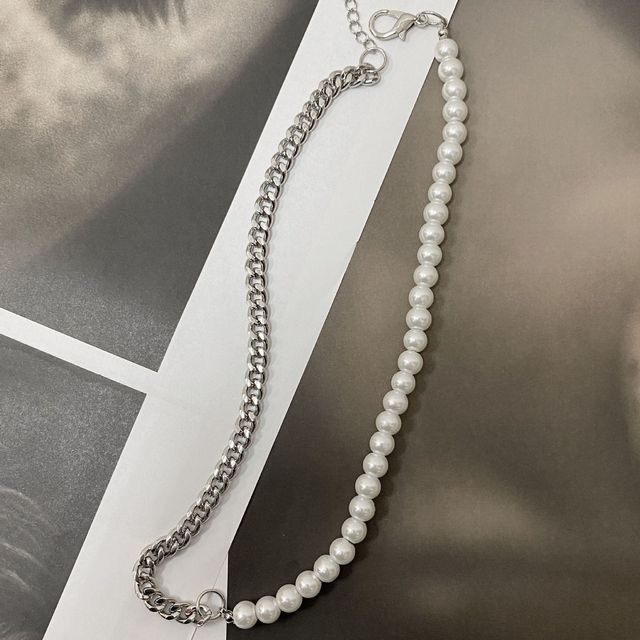 BABLIBU-Faux Pearl Chain Necklace