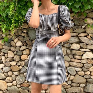 Square neck plaid on sale dress