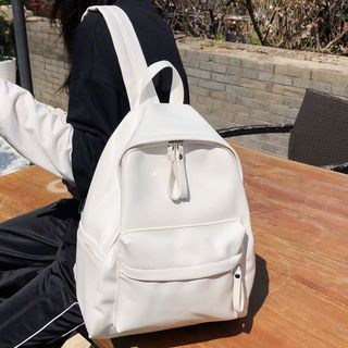 EAVALURE-Faux Leather Zip Backpack