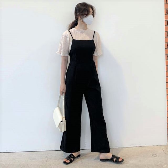 spaghetti strap jumpsuit with shirt