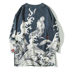 Basique - 3/4-Sleeve Dragon Print T-Shirt