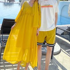 Tabula Rasa(タブララサ) - Couple Matching Balloon-Sleeve Midi A-Line Dress / Shorts / T-Shirt Tabula Rasa(タブララサ) - Couple Matching Balloon-Sleeve Midi A-Line Dress / Shorts / T-Shirt