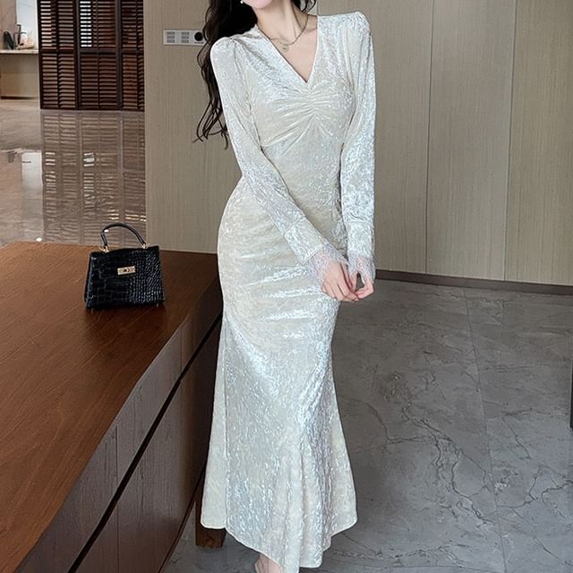 knee length dresses for ladies V-Neck Lace Midi Dress – Dominique Nicole Boutique main image 1