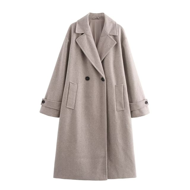 Faiar-Lapel Collar Plain Midi Double-Breasted Coat