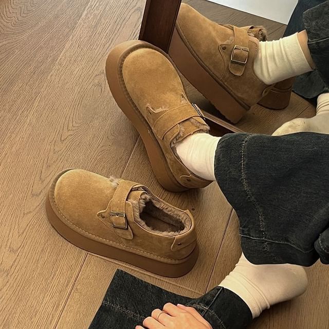 Anran-Buckled Fleece-Lined Platform Loafers