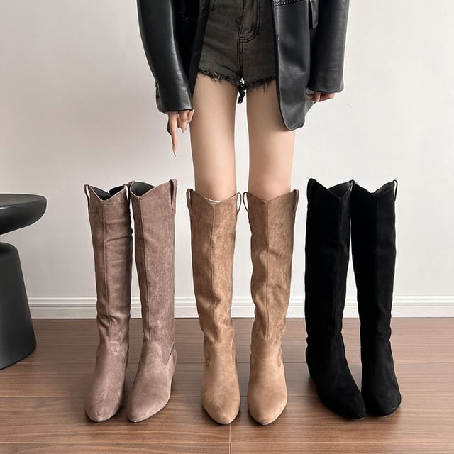 Asterisk-Pointed Toe Hidden Wedge Tall Boots