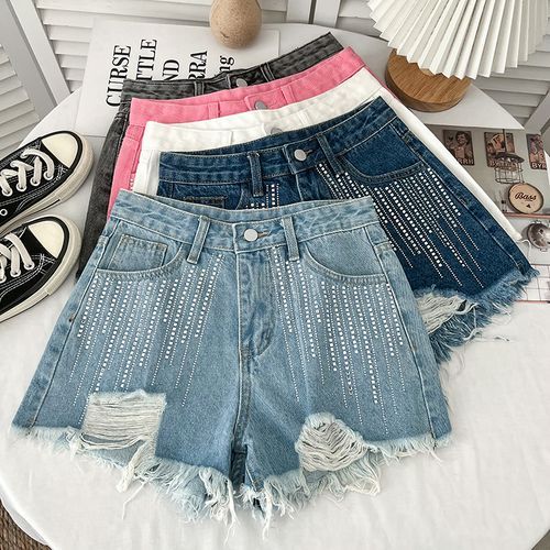 Rhinestone Destroyed Denim Shorts